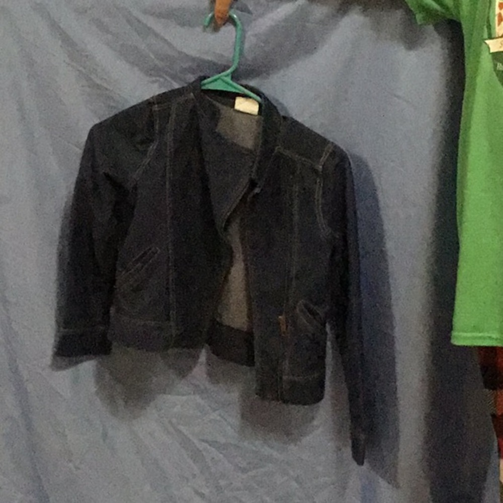 Denim look knit moto jacket
